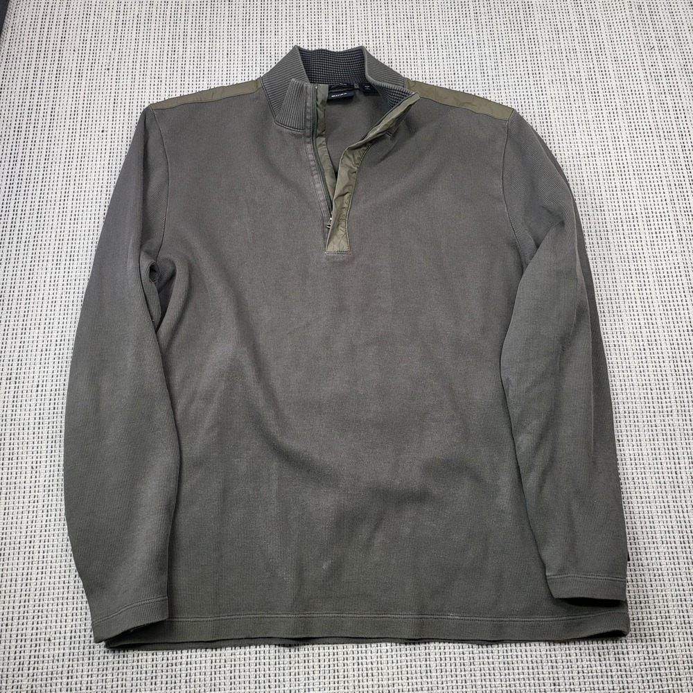 BOSS Hugo Boss Sweater Mens Large Green Quarter Zip Mock‎ Neck Knit Pullover
